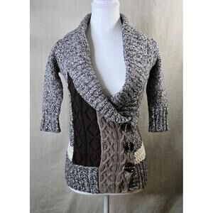 BKE Buckle Colorblock Cardigan Sweater Gray Brown Button Front Women’s S